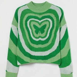 H&M Green Butterfly Jacquard-knit Sweater Size 3XL Women’s
